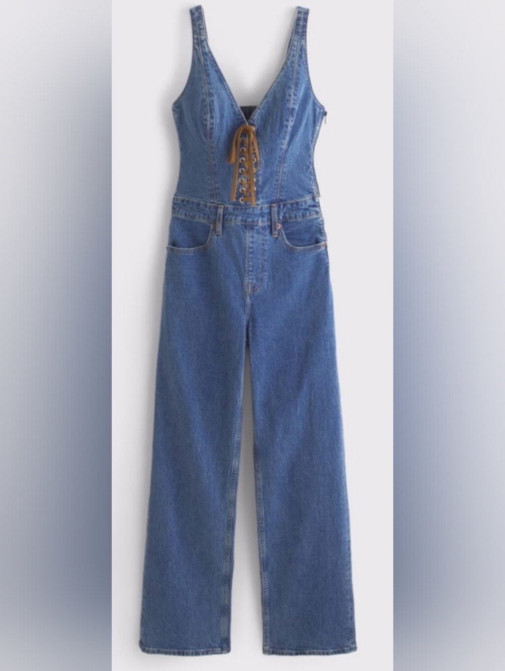 Abercombie And Fitch Vegan Tie Denim Jumpsuit,petite Size Medium Nwt